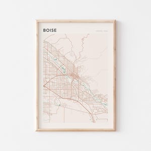 Affiche de carte de Boise, impression de Boise, affiche de Boise, art mural Boise, Idaho, cadeau de voyage, affiche Scandi