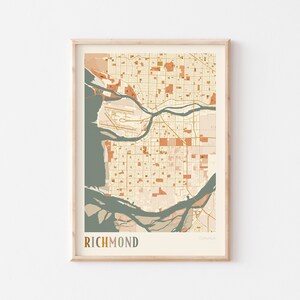 Póster de mapa de Richmond, arte mural de Richmond, mapa de la ciudad de Richmond, póster de Richmond, impresión de Richmond, Richmond, Canadá, arte mural bohemio, Columbia Británica