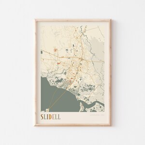 Poster carte slidell, impression slidell, poster slidell, art mural slidell, Louisiane, cadeau de voyage, impression bohème