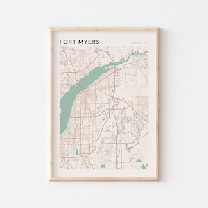 Fort Myers kaart poster, Fort Myers print, Fort Myers poster, Fort Myers kunst aan de muur, Florida, reiscadeau, boerderij muur decor