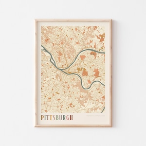 Pittsburgh kaart poster, Pittsburgh print, Pittsburgh poster, Pittsburgh Wall Art, Pennsylvania, reiscadeau, Boho decor