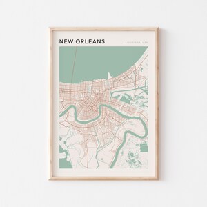 Affiche de carte de la Nouvelle-Orléans, impression de la Nouvelle-Orléans, affiche de la Nouvelle-Orléans, art mural de la Nouvelle-Orléans, Louisiane, cadeau de voyage, affiche Scandi