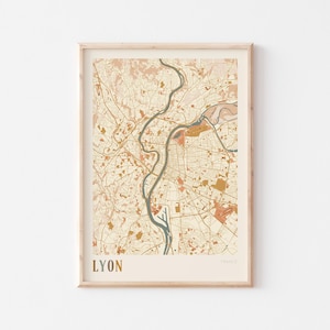 Póster con mapa de Lyon, impresión de Lyon, póster de Lyon, arte mural de Lyon, Francia, regalo de viaje, impresión boho