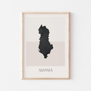 Póster de mapa de Albania, impresión de Albania, arte de pared minimalista bohemio con mapa de Albania, decoración artística de Albania para el hogar o regalo.