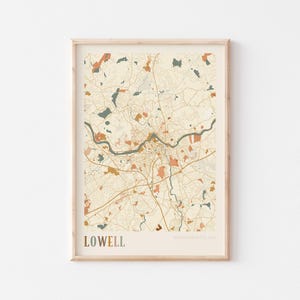 Lowell Map Poster, Lowell Print, Lowell Poster, Lowell Wall Art, Massachusetts, Travel Gift, Boho Print