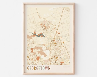 Georgetown Map Poster, Georgetown Print, Georgetown Poster, Georgetown Wall Art, Texas, Travel Gift, Boho Print
