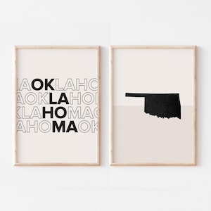Lot de 2 impressions, impression de l'Oklahoma, affiche de carte de l'Oklahoma, impression de carte de l'Oklahoma, art mural bohème minimaliste, art mural de l'Oklahoma