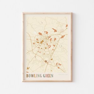 Affiche carte de Bowling Green, impression de Bowling Green, affiche de Bowling Green, art mural Bowling Green, Kentucky, cadeau de voyage, impression bohème