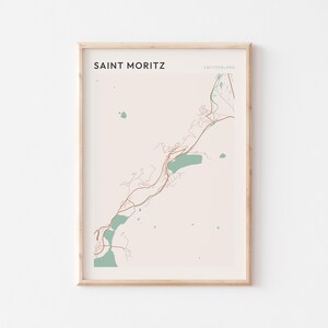 Affiche de carte de Saint-Moritz, impression de Saint-Moritz, affiche de Saint-Moritz, art mural de Saint-Moritz, Suisse, cadeau de voyage, impression minimaliste