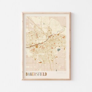 Poster con mappa di Bakersfield, stampa di Bakersfield, poster di Bakersfield, arte murale di Bakersfield, California, regalo da viaggio, arte murale boho, arredamento per dormitori