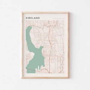 Affiche de carte de Kirkland, impression de Kirkland, affiche de Kirkland, art mural Kirkland, Washington, cadeau de voyage, impression minimaliste