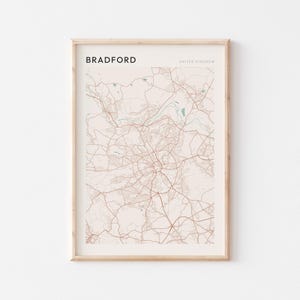 Bradford-kaartposter, Bradford-print, Bradford-poster, Bradford-muurkunst, Verenigd Koninkrijk, reiscadeau, boerderijmuurdecoratie