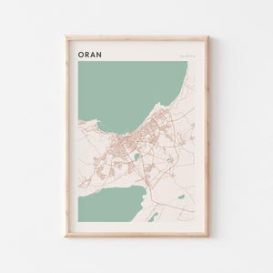 Affiche de carte d'Oran, impression d'Oran, affiche d'Oran, art mural d'Oran, Algérie, cadeau de voyage, art minimaliste