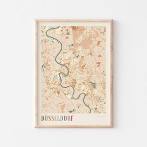 Affiche de carte de Düsseldorf, impression de Düsseldorf, affiche de Düsseldorf, art mural de Düsseldorf, Allemagne, cadeau de voyage, déco bohème