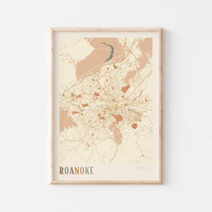 Roanoke Map Poster, Roanoke Print, Roanoke Poster, Roanoke Wall Art, Virginia, Travel Gift, Boho Decor