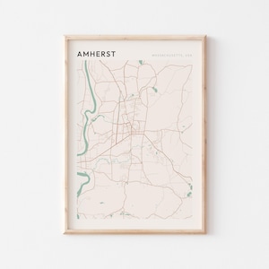 Affiche de carte d'Amherst, impression d'Amherst, affiche d'Amherst, art mural Amherst, Massachusetts, cadeau de voyage, art minimaliste