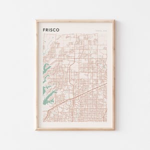 Affiche de carte de Frisco, impression de Frisco, affiche de Frisco, art mural de Frisco, Texas, cadeau de voyage, impression minimaliste