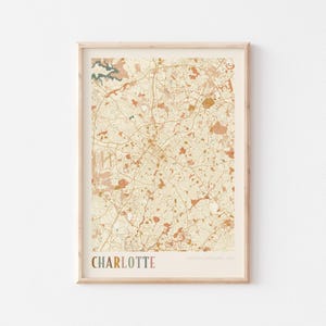 Charlotte NC-kaartposter, Charlotte-muurkunst, Charlotte NC-kaart, Charlotte-print, Charlotte-poster, Charlotte NC North Carolina, boho-muurkunst
