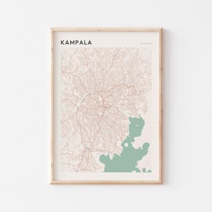 Affiche de carte de Kampala, impression de Kampala, affiche de Kampala, art mural de Kampala, Ouganda Afrique, cadeau de voyage, art minimaliste
