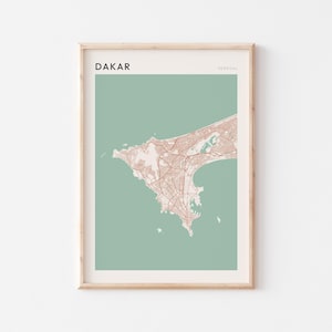 Affiche de carte de Dakar, impression de Dakar, affiche de Dakar, art mural Dakar, Sénégal Afrique, cadeau de voyage, art minimaliste