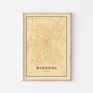 Póster con mapa de Winnipeg, arte mural de Winnipeg, mapa de la ciudad de Winnipeg, póster de Winnipeg, impresión de Winnipeg, viajes a Winnipeg, Winnipeg Canadá, rústico