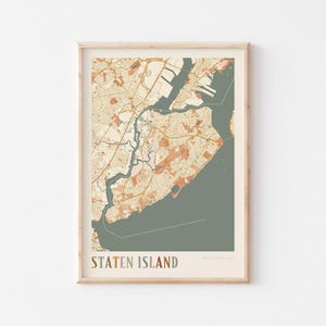 Affiche de carte de Staten Island, impression de Staten Island, affiche de Staten Island, art mural Staten Island, New York, cadeau de voyage, art mural bohème
