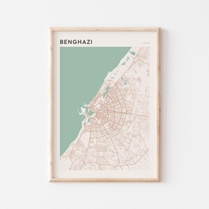 Affiche de carte de Benghazi, impression de Benghazi, affiche de Benghazi, art mural Benghazi, Libye Afrique, cadeau de voyage, art minimaliste
