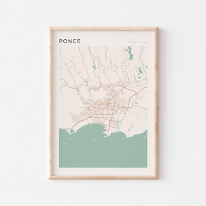 Poster carte Ponce, impression Ponce, affiche Ponce, art mural Ponce, Porto Rico, cadeau de voyage, Art minimaliste