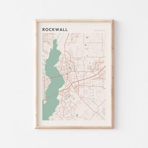 Affiche de carte Rockwall, impression Rockwall, affiche Rockwall, art mural Rockwall, Texas, cadeau de voyage, impression minimaliste