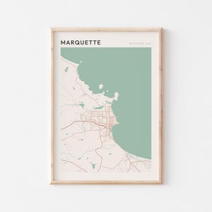 Affiche de carte Marquette, impression Marquette, affiche Marquette, art mural Marquette, Michigan, cadeau de voyage, impression Scandi
