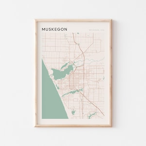 Affiche de carte de Muskegon, impression de Muskegon, affiche de Muskegon, art mural de Muskegon, Michigan, cadeau de voyage, impression Scandi