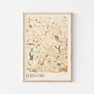 Póster con mapa de Lexington, impresión de Lexington, póster de Lexington, arte mural de Lexington, Massachusetts, regalo de viaje, impresión boho