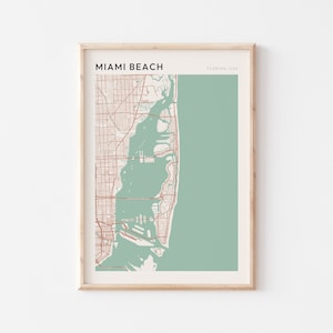 Miami Beach kaart poster, Miami Beach print, Miami Beach poster, Miami Beach kunst aan de muur, Florida, reiscadeau, boerderij muur decor