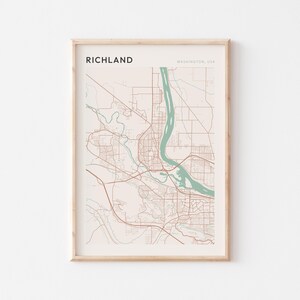 Richland-kaartposter, Richland-print, Richland-poster, Richland-muurkunst, Washington, reiscadeau, minimalistische print