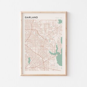 Poster carte guirlande, impression guirlande, affiche guirlande, art mural guirlande, Texas, cadeau de voyage, impression minimaliste