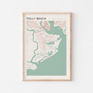 Affiche de carte Folly Beach, impression Folly Beach, affiche Folly Beach, art mural Folly Beach, Caroline du Sud, cadeau de voyage, affiche minimaliste
