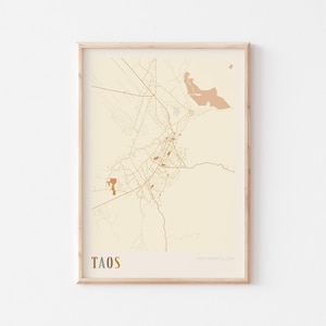 Affiche carte Taos, impression Taos, affiche Taos, art mural Taos, Nouveau-Mexique, cadeau de voyage, art mural bohème