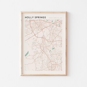 Affiche de carte Holly Springs, impression Holly Springs, affiche Holly Springs, art mural Holly Springs, Caroline du Nord, cadeau de voyage, décoration de ferme