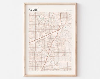 Allen Map Poster, Allen Print, Allen Poster, Allen Wall Art, Texas, Travel Gift, Scandi Poster
