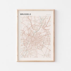 Affiche de carte de Bruxelles, impression de Bruxelles, affiche de Bruxelles, art mural de Bruxelles, Belgique, cadeau de voyage, impression de Scandi
