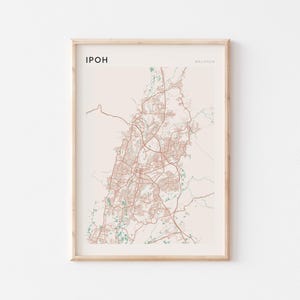 Pôster do mapa de Ipoh, impressão de Ipoh, pôster de Ipoh, arte de parede de Ipoh, Malásia, presente de viagem, pôster de Scandi