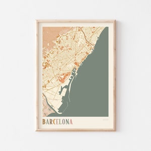 Affiche de carte de Barcelone, art mural de Barcelone, plan de la ville de Barcelone, carte de Barcelone, impression voyage Barcelone, Barcelone Espagne, art mural bohème