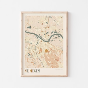 Affiche de carte de Nimègue, impression de Nimègue, affiche de Nimègue, art mural Nimègue, Pays-Bas, cadeau de voyage, art mural bohème