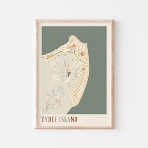 Affiche de carte de Tybee Island, impression de Tybee Island, affiche de Tybee Island, art mural Tybee Island, Géorgie, cadeau de voyage, impression bohème, cadeau petit ami