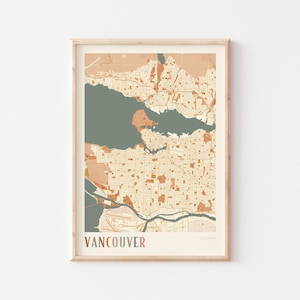 Affiche de carte de Vancouver, art mural Vancouver, plan de la ville de Vancouver, carte de Vancouver, impression de Vancouver, Vancouver, Vancouver Canada, art mural bohème