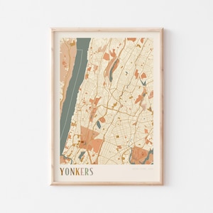 Affiche de carte de Yonkers, impression de Yonkers, affiche de Yonkers, art mural Yonkers, New York, cadeau de voyage, art mural bohème