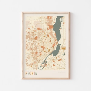 Peoria Karte Poster, Peoria Druck, Peoria Poster, Peoria Wandkunst, Illinois, Reise Geschenk, Boho Print