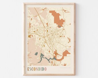 Affiche de carte d'Escondido, impression d'Escondido, affiche d'Escondido, art mural Escondido, Californie, cadeau de voyage, art mural bohème, cadeau pour agent immobilier