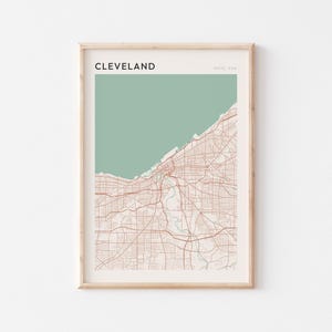 Cleveland kaart poster, Cleveland print, Cleveland poster, Cleveland Wall Art, Ohio, reiscadeau, Scandi poster