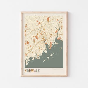 Affiche de carte de Norwalk, impression Norwalk, affiche Norwalk, art mural Norwalk, Connecticut, cadeau de voyage, impression bohème, cadeau de départ, cadeau pour avocat